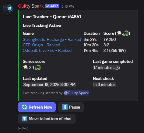 Live tracker showing real-time match statistics